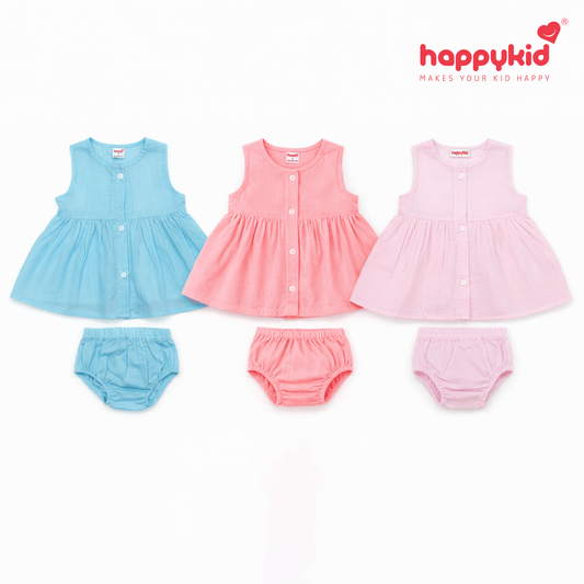 Baby Girls Voile Cotton Dress Set (0–3 Months) 3 Piece