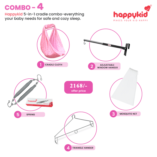 HappyKid Baby Cradle Combo with Adjustable Window Hanger & Spring – 5 in 1 | Combo 4