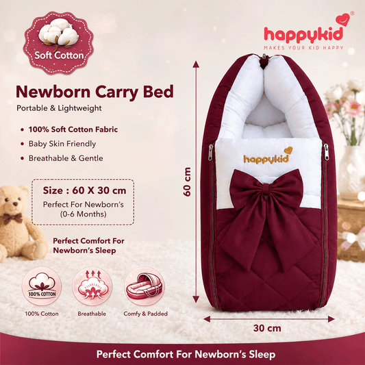 HappyKid Premium Cotton Baby Carry Bed | 3-in-1 Newborn Sleeping Nest