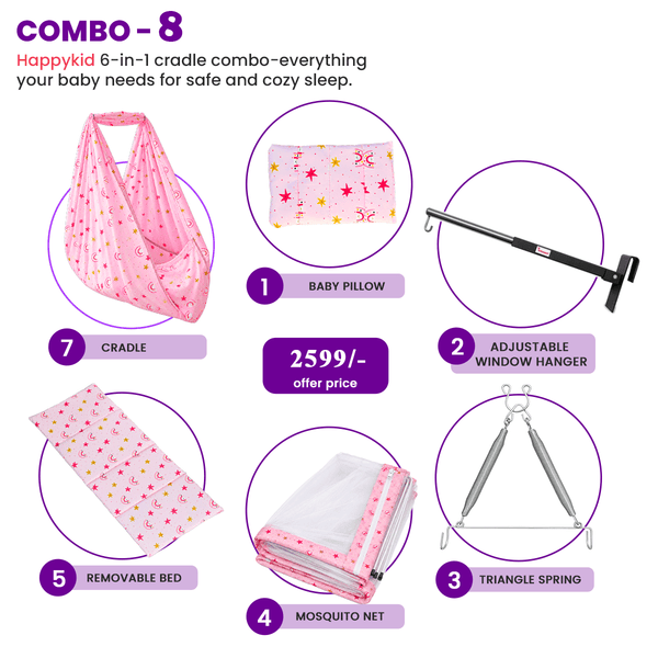 Premium Baby Cradle Combo with Adjustable Window Hanger & Spring – 6 in 1 | Combo 8