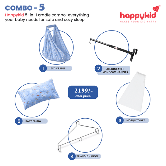 HappyKid Baby Bed Cradle Combo with Adjustable Window Hanger – 5 in 1 | Combo 5
