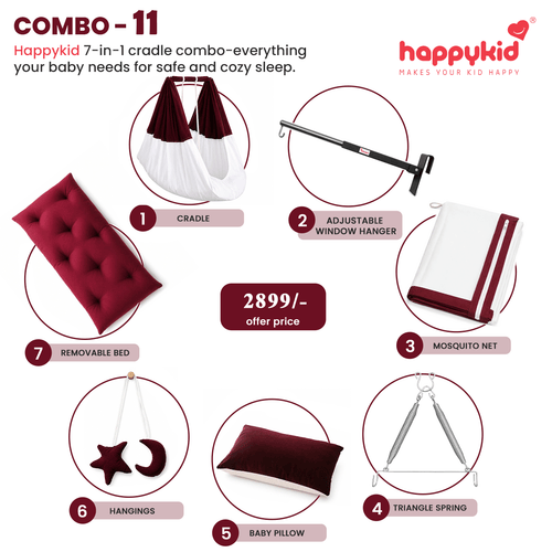 Premium Baby Hanging Cradle with Adjustable Window Hanger & Triangle Spring – 7 in 1 | Combo 11