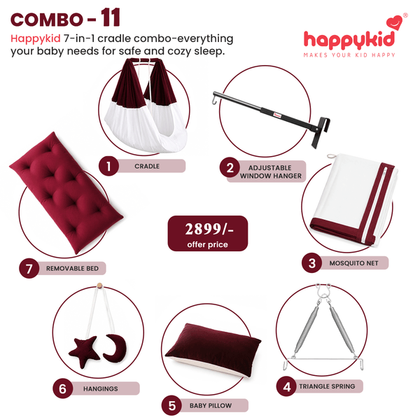 Premium Baby Hanging Cradle with Adjustable Window Hanger & Triangle Spring – 7 in 1 | Combo 11