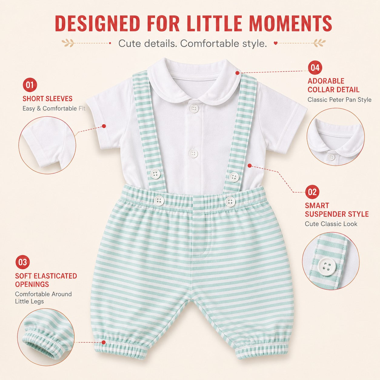 Rex Cotton Baby Suspender Outfit Set – Shirt & Pants
