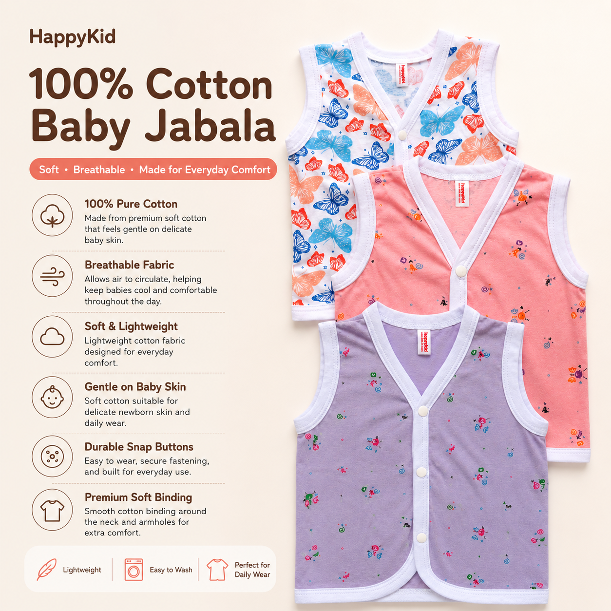 100% Cotton Baby Jabala Set - 6 Pack (0-3M)