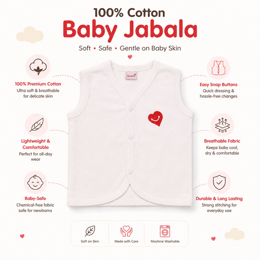 HappyKid Full White Cotton Baby Jabala – 3 Pack (0–6 Months)