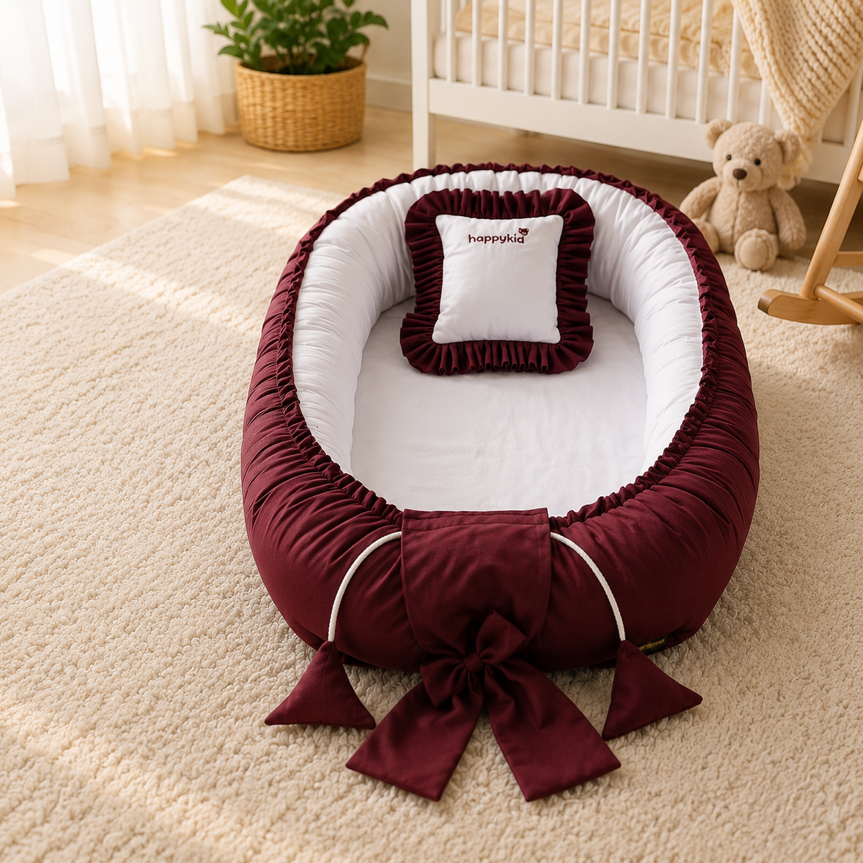 Baby Nest Bed for Newborns 0–12 Months | Soft Baby Lounger with Mosquito Net & Pillow | Portable Infant Bed