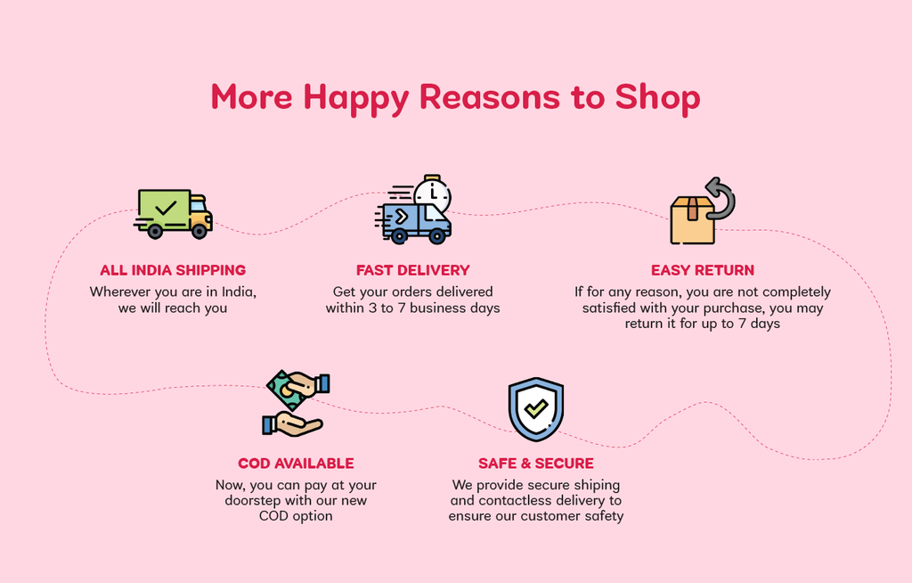 HappyKid.in provides fast delivery, all India shipping, cash on delivery, easy returns, safe and secure shipping as well as 24-hour customer support.