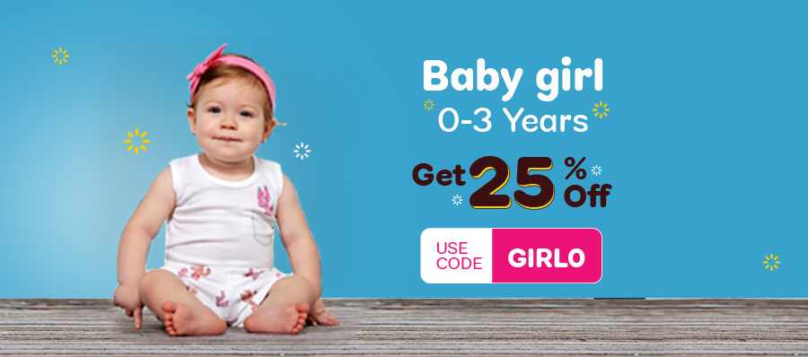 Get 25% off when shopping for baby girls aged 0 to 3 years at HappyKid.in. Use code 'GIRL0' at checkout while placing your order