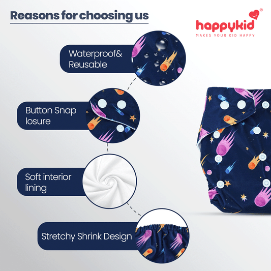 HappyKid Cloth Diaper Combo Set – 2 Diapers + 4 Pads + Dry Sheet | Reusable Baby Diaper Pack