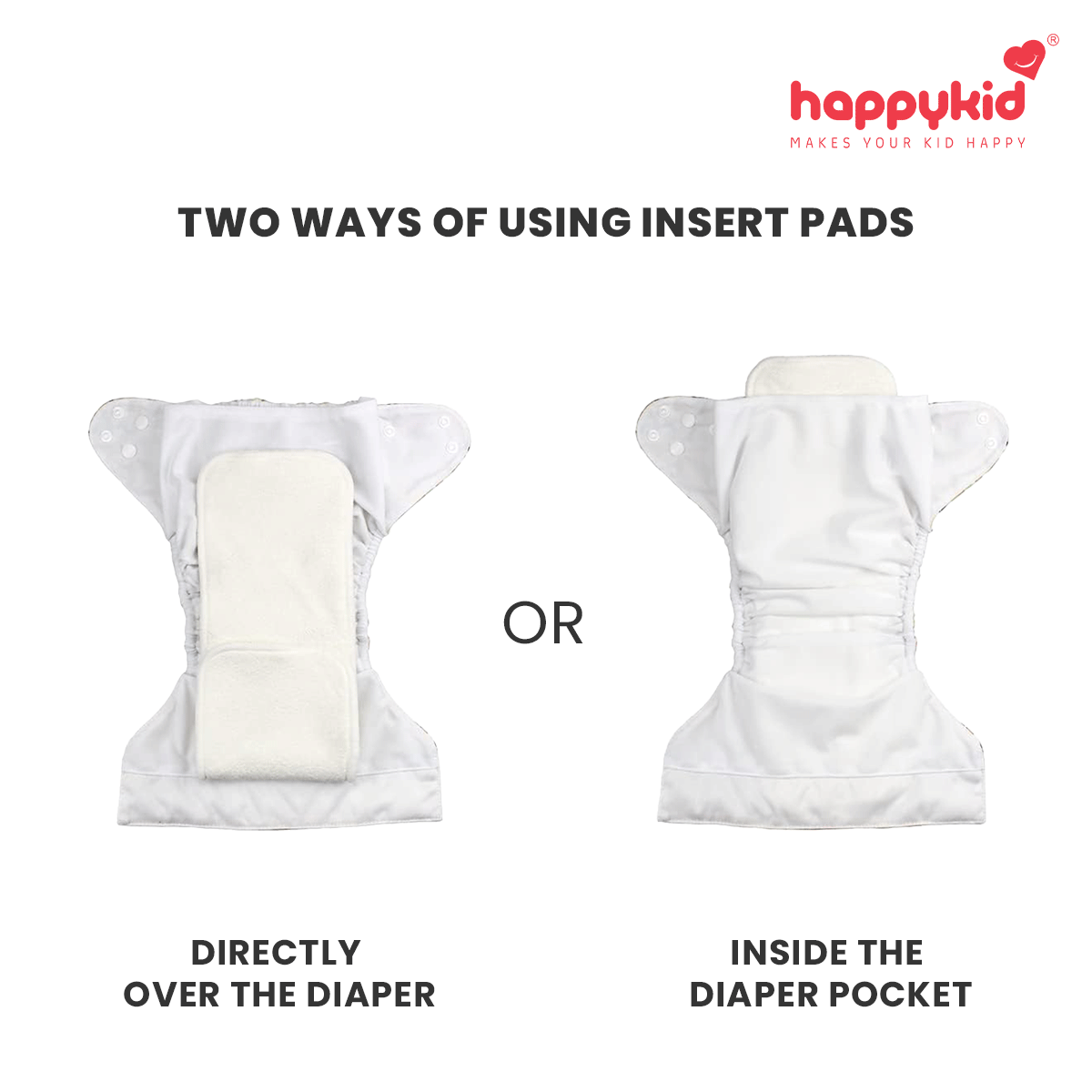 HappyKid Cloth Diaper Combo Set – 2 Diapers + 4 Pads + Dry Sheet | Reusable Baby Diaper Pack