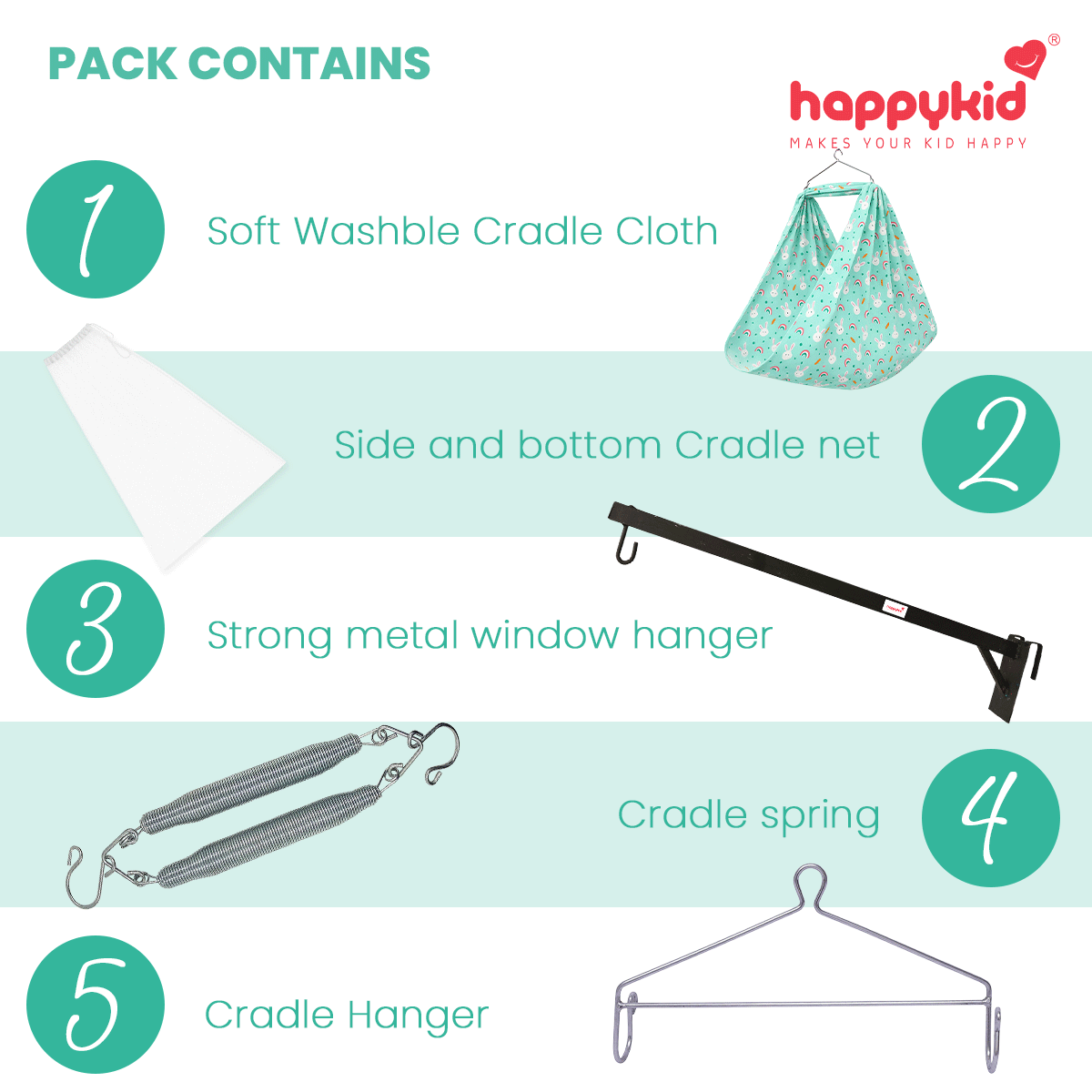 HappyKid 1m Extended Window Baby Cradle Combo – Cotton Hanging Cradle with Mosquito Net & Spring (0-24 Months)