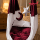 HappyKid 7-in-1 Baby Hanging Cradle with Adjustable Window Hanger & Soft Cushion Bed