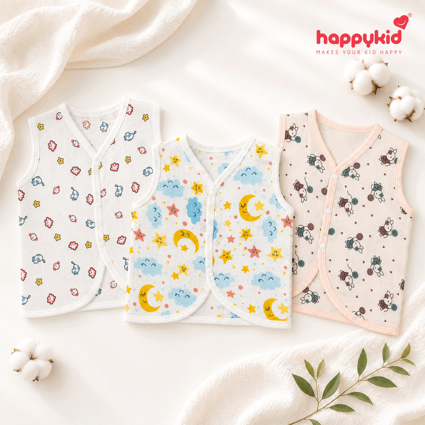 HappyKid Baby Muslin Jabala – Soft Cotton Sleeveless Vest for Newborns (0–3 Months)
