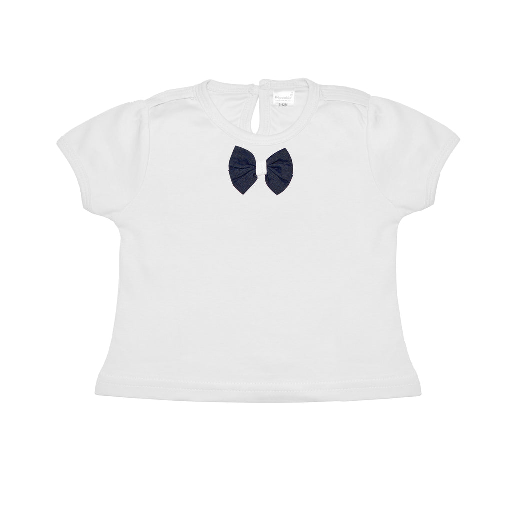 White Color Half Sleeves Denim Dungaree Set for Newborn Baby Girls
