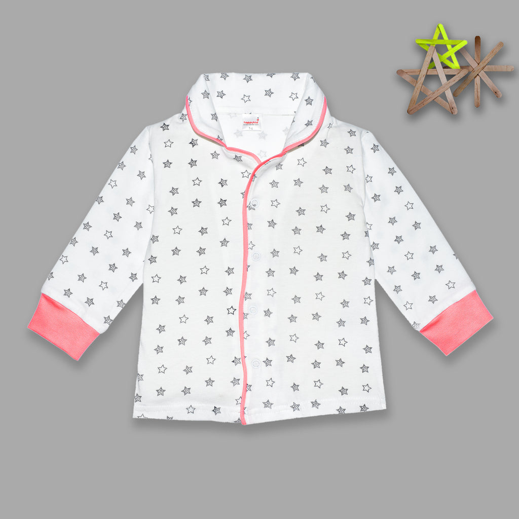 White and Coral Printed Full Sleeve Sleepsuit for Newborn Baby Boys and Baby Girls