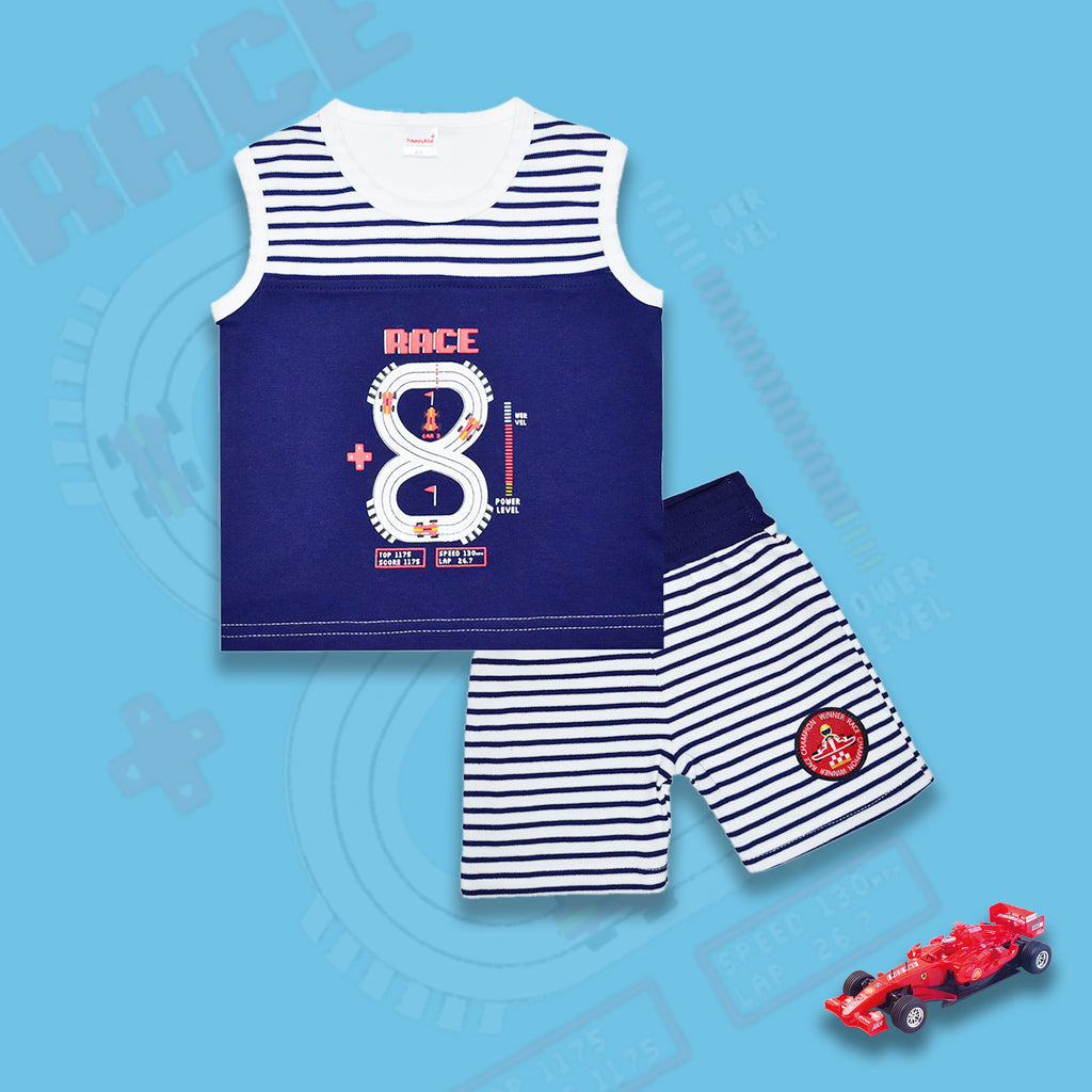 Blue Striped Sleeveless T Shirt With Shorts for Newborn Baby Boys