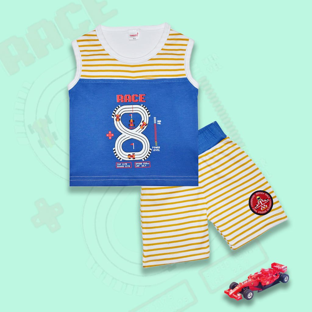 Yellow Striped Sleeveless T Shirt With Shorts for Newborn Baby Boys