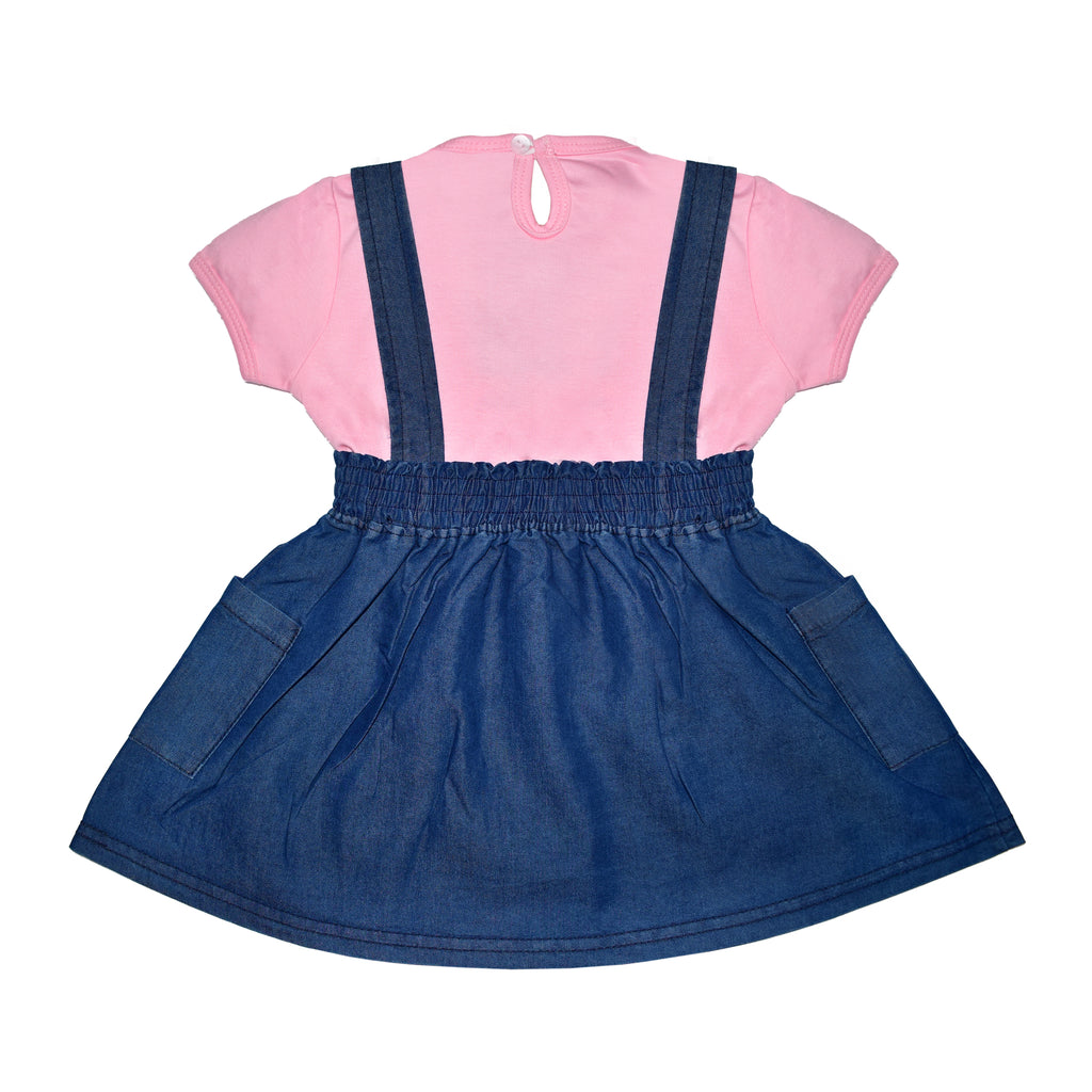 Pink Color Half Sleeves Denim Dungaree Set for Newborn Baby Girls