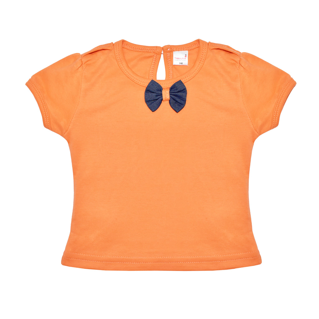 Orange Color Half Sleeves Denim Dungaree Set for Newborn Baby Girls
