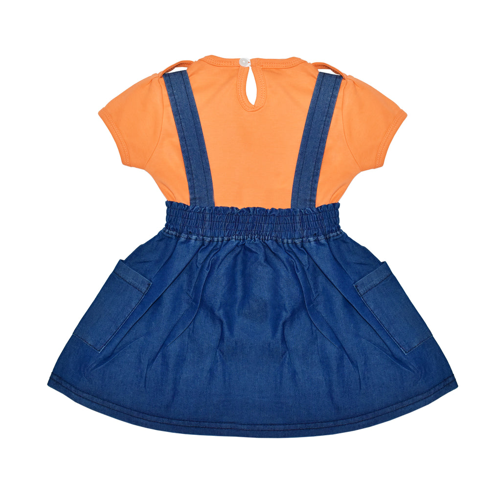 Orange Color Half Sleeves Denim Dungaree Set for Newborn Baby Girls