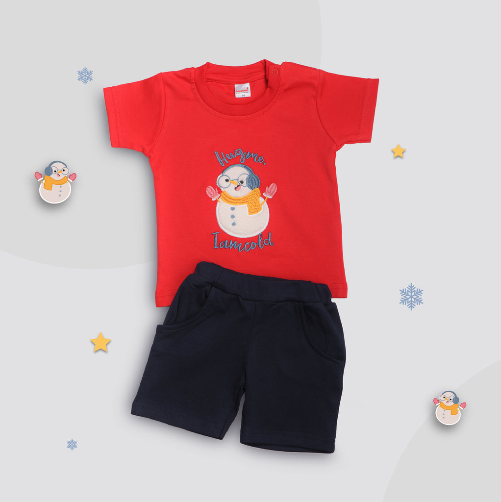 Half Sleeve Round Neck T-Shirt with Knee Length Shorts for Boys
