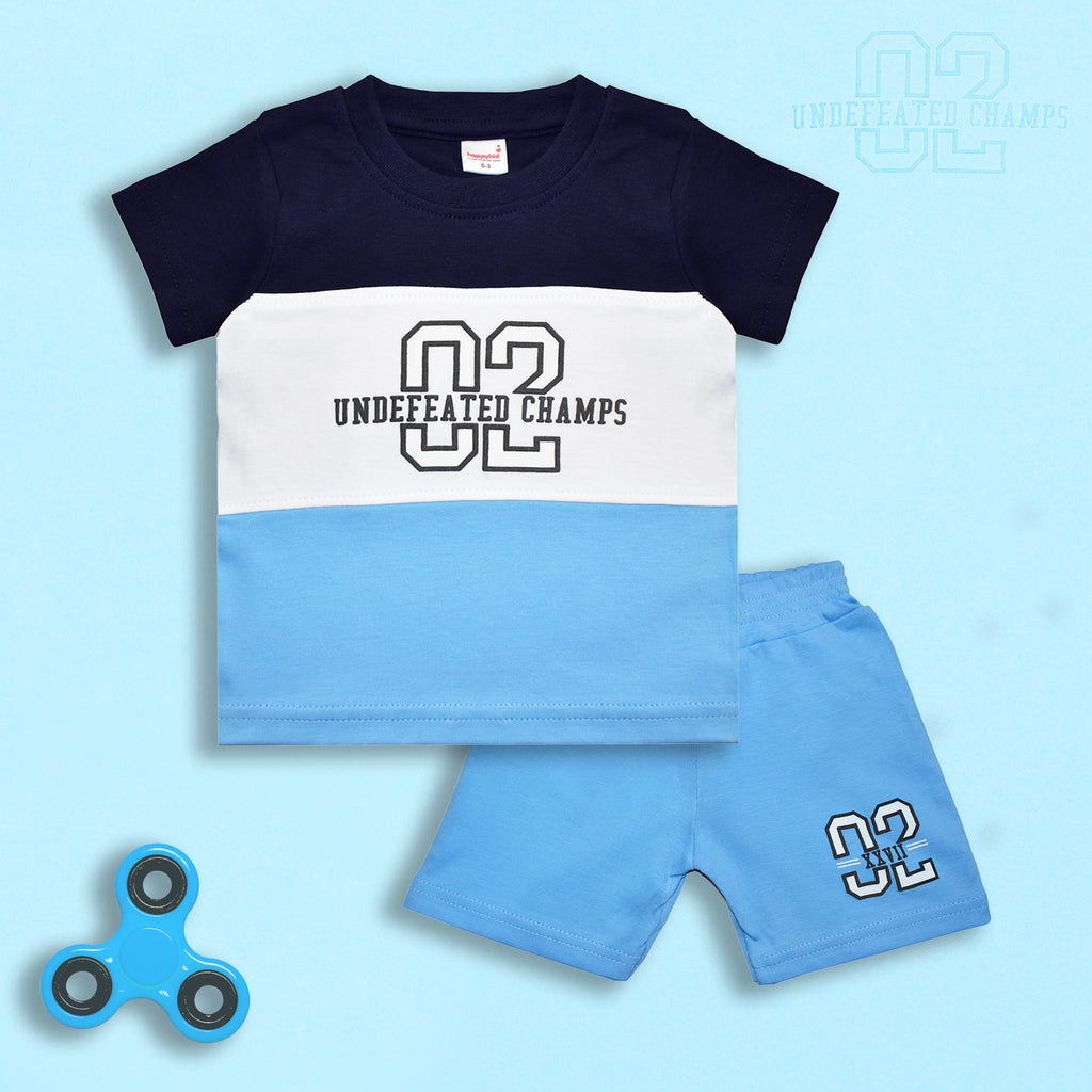 Sporty and trendy, t-shirt with shorts in blue is the perfect outfit for you baby boy on picnics or spening time out doors. Give your little champ the perfect look.