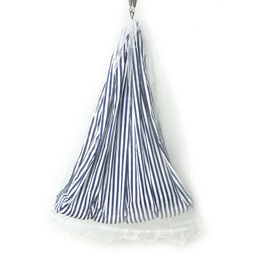 Blue Striped Cradle Cloth With Mosquito Net And Pillow