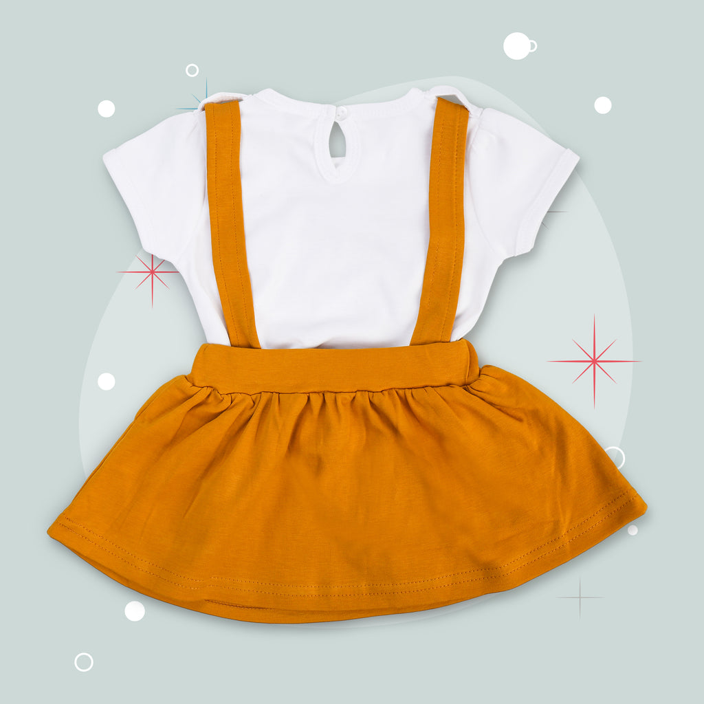 Dungaree Style Frock With White Half Sleeves Tshirt