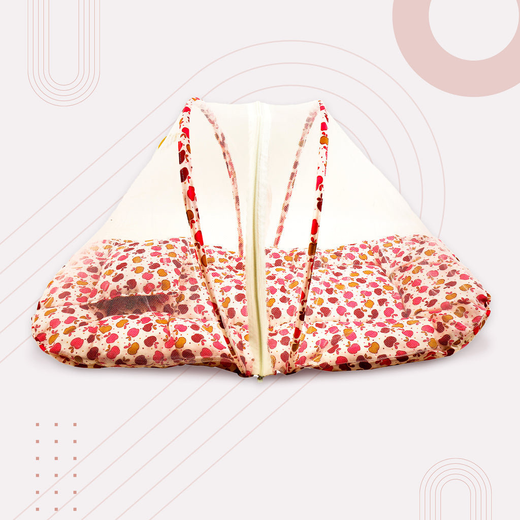 Red Print Stylish Baby Bed with Mosquito Net